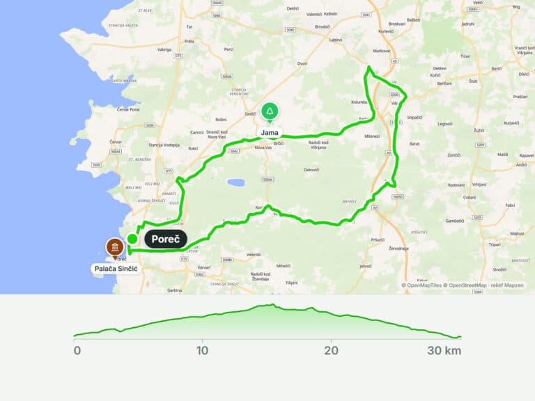 Z Poreče do vnitrozemí a zpět: okruh po Parenzaně a stezce Eufrazijana (30 km)