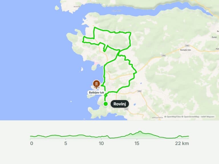 Rovinj na kole: okruh severně od města kolem Mini Croatie (22 km)