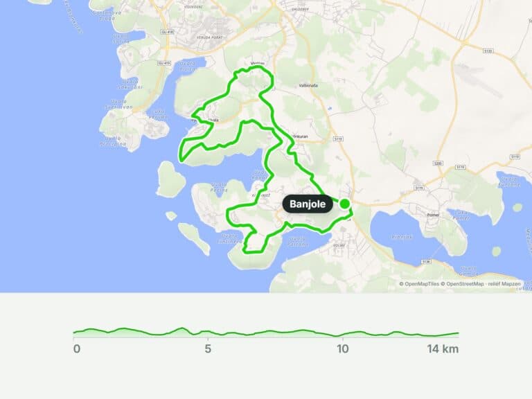 Banjolka: značený okruh u Puly kolem pláží a hradiště (14 km)
