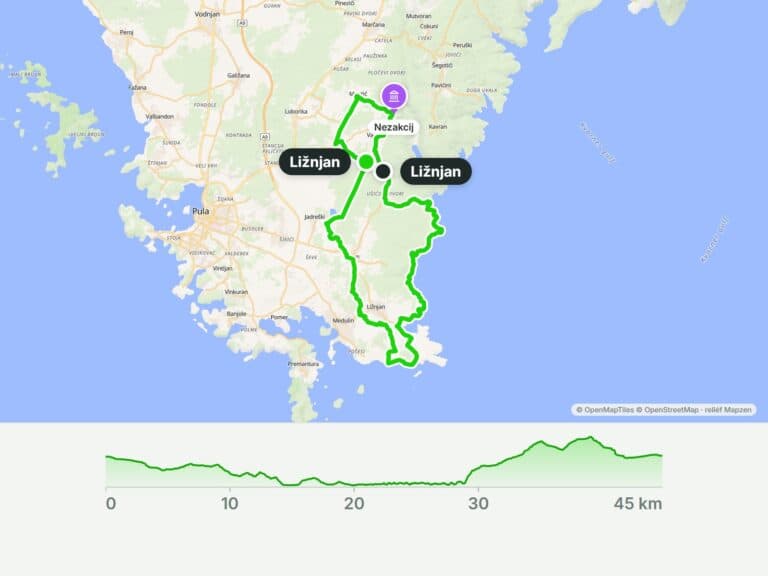 Ližnjan na kole: okruh č. 333 k antickému Nezakciju (45 km)