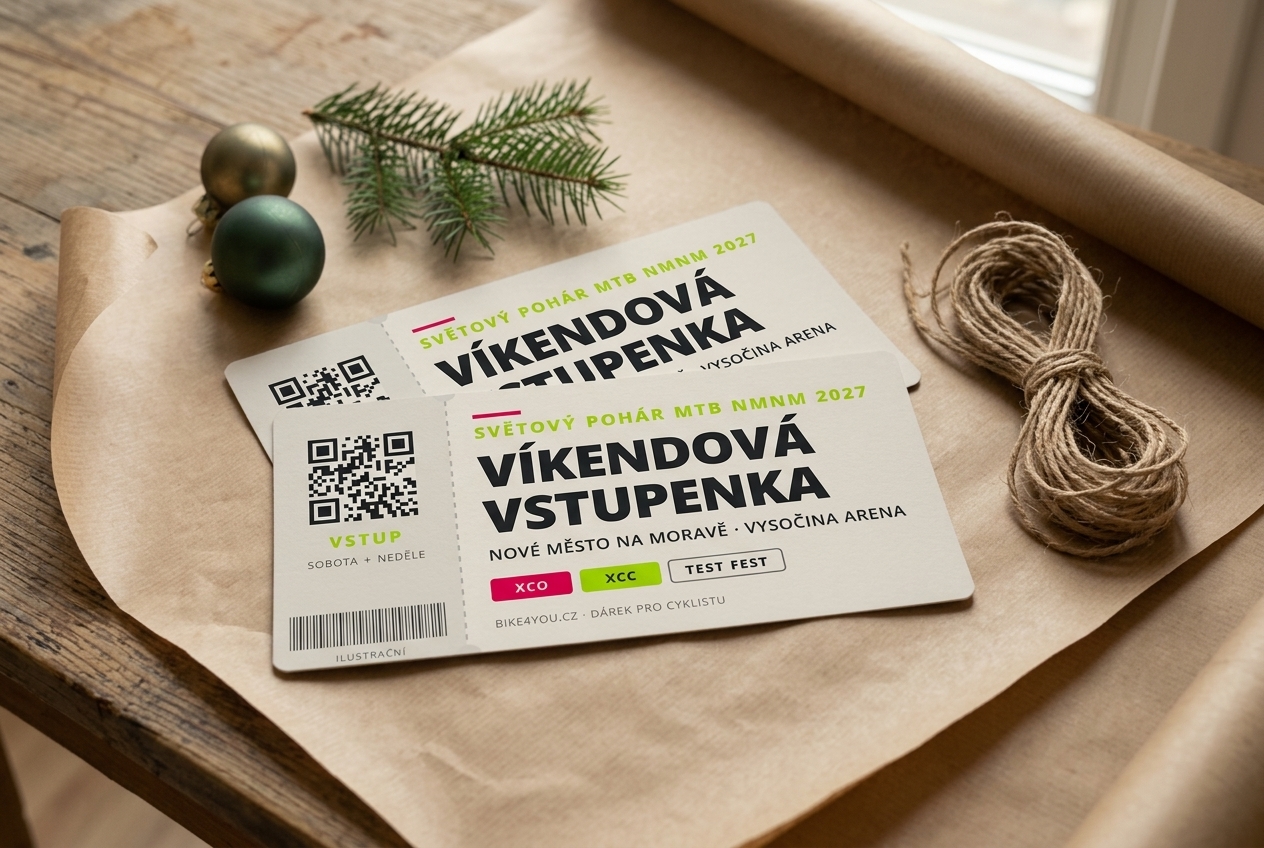 Ilustrační vstupenka na Světový pohár MTB v Novém Městě na Moravě na balicím papíru